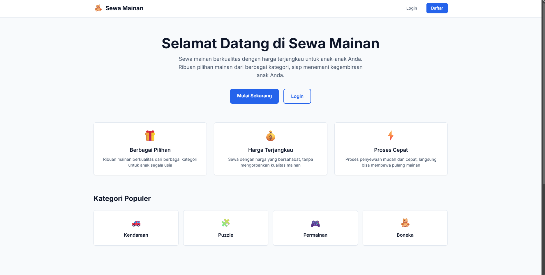 Toys Renting Website